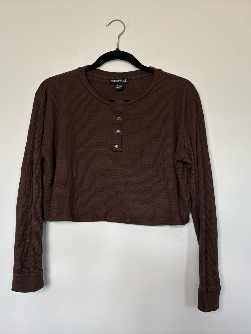 SWS Essentials Brown Waffle Knit Long Sleeve Crop Top